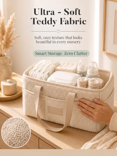 Baby Diaper Caddy Organizer with Waterproof Changing Pad, Beige - Image 7