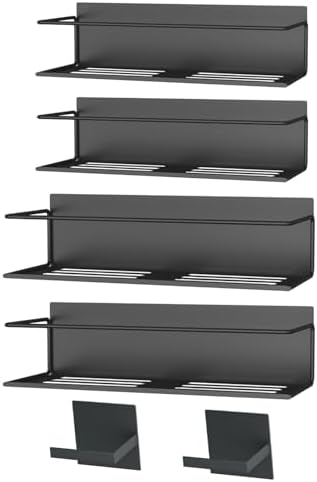Magnetic Spice Rack For Refrigerator, Space Saving Magnetic Shelf For Fridge Matt Black 4 Pack With Magnetic Paper Towel Holder - Image 7