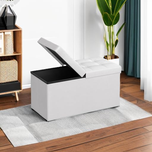 SONGMICS 30 Inches Folding Storage Ottoman Bench with Flipping Lid - Image 6