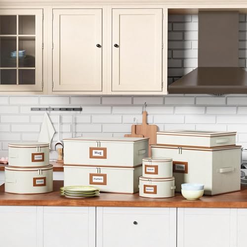 Aokeyee 8-Piece China Storage Containers Set, Hard Shell Moving Boxes for Dishes, Plates, Mugs, Wine Glass & Flatware – Dinnerware Organizer with Soft Felt Dividers, Sturdy Handles & Zippers, Ivory - Image 6