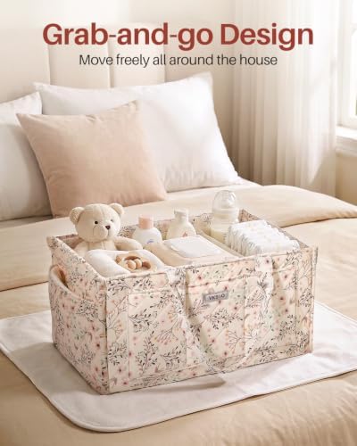 Large Floral Diaper Caddy Organizer Nursery Storage Basket, Gift for Baby Shower Diaper Bag Baby Registry Must Have Newborn Essentials, Beige Floral - Image 6