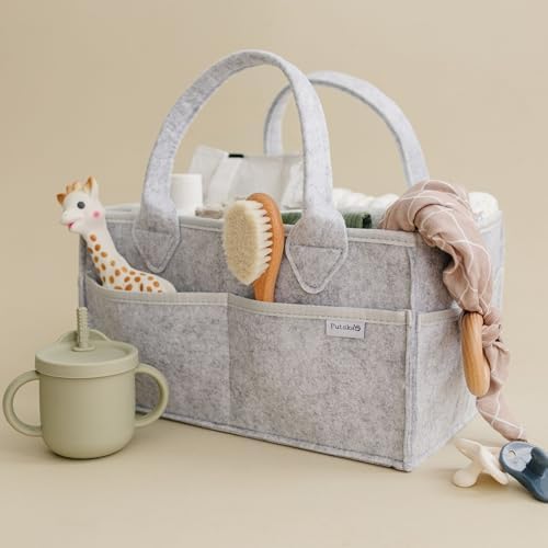 PUTSKA Baby Diaper Caddy Organizer, Felt Nursery Basket, Gray, Regular - Image 7