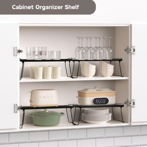 IBERG Stackable Cabinet Shelf Organizer, Set of 2 Metal Shelves (Black) - Image 6