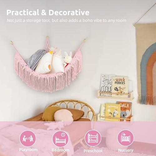Large Stuffed Animal Hammock, Stuffed Animal Storage Toy Hammock Net for Stuffed Animals Corner, Plushie Net Hammock Toy Organizer for Boho Playroom Baby Nursery Decor - Image 6