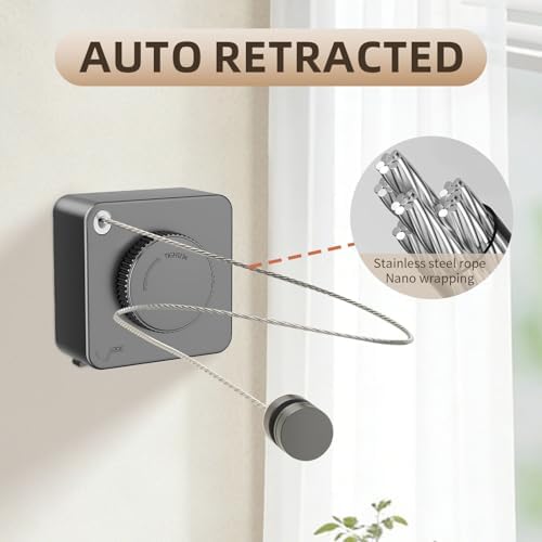 Anti-Sag Retractable Clothesline 40LB Capacity - 165in Stainless Steel Laundry Line for Indoor Outdoor, Wall Mounted Space Saving Easy Install (Gray, Single line) - Image 6