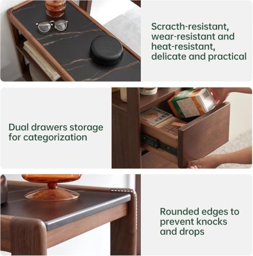 Solid Wood Narrow End Table with 2 Drawers, Slim Sofa Side Table - Image 6