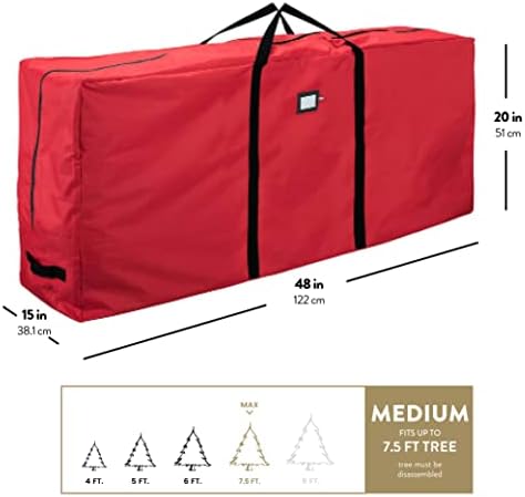 ZOBER 600D Oxford Fabric Christmas Tree Storage Bag - Fits 7.5 Ft Artificial Trees - Tear Proof Waterproof Christmas Tree Bag For Storage Box For Xmas - Strong, Durable Handles - Card Slot - Red - Image 6