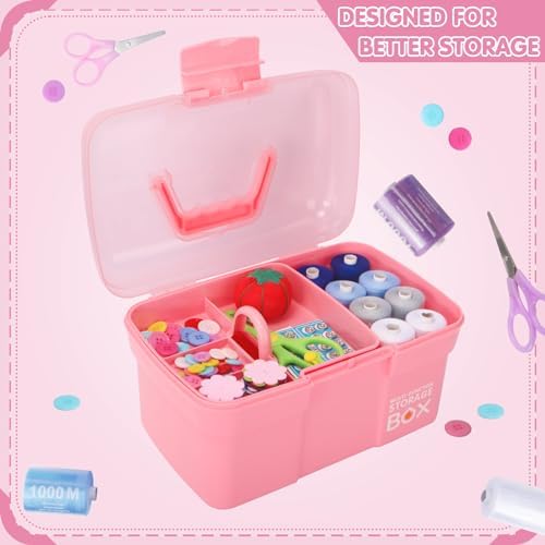 TERGOO 11in Mutipurpose Storage Box Organizer with Removable Tray, Portable Small Craft Organizer with Handle, Plastic Clear Tool Box Art Case for Makeup, Sewing, Nail, Hair Accessories (Pink) - Image 6