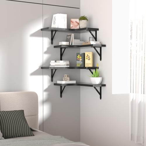 ROMGUAR CRAFT Corner Floating Shelves Wall Mounted Set of 4, Black - Image 7
