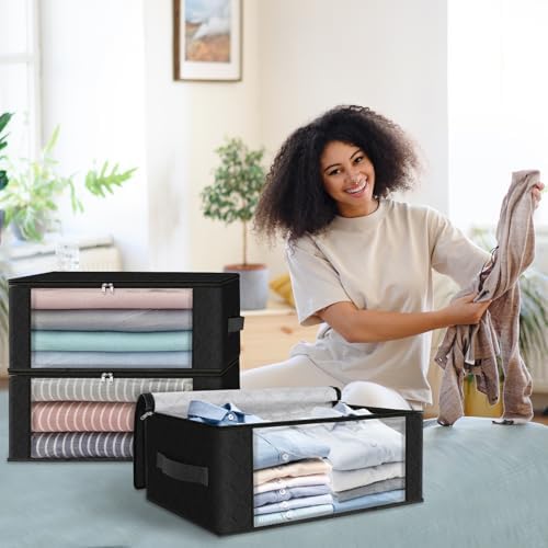 HomeHacks 3-Pack Clothes Organizer Storage Bags, 35L Storage Bins, Black - Image 6