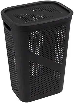 Mind Reader Slim Laundry Hamper with Lid, 60L Ventilated Clothes Baskets, Tapered Design for Bathrooms, Closets, Plastic, Set of 2, Black - Image 6