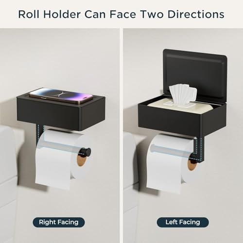 FORIOUS Toilet Paper Holder with Shelf, Wall-Mounted Modern Wipes Dispenser - Image 7