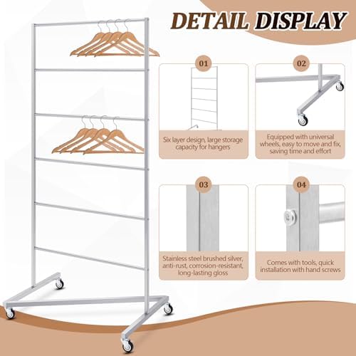 DoubleFill 6 Tier Z-truck Hanger Organizer Stacker Clothes Hanger Holder Hold up 350 Wire Hangers, Stainless Steel Rack Stand Mobile Rack for Laundry Rooms Malls Boutiques 30" W x 22" D x 65 ½"h - Image 6