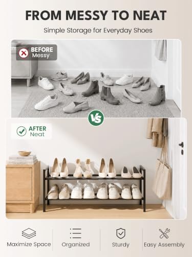 Bumusty 2 Tier Expandable Shoe Rack for Closet, Black - Image 6