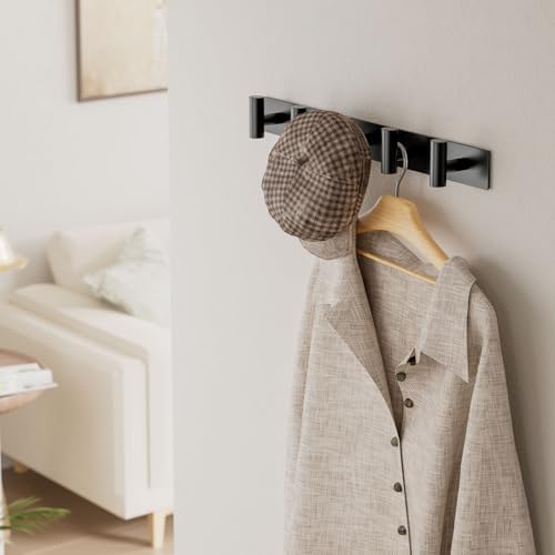 Black Wall Mounted Coat Rack – 5 T-Shaped Hooks on 16.5" Rail, (2 Pack) - Image 6