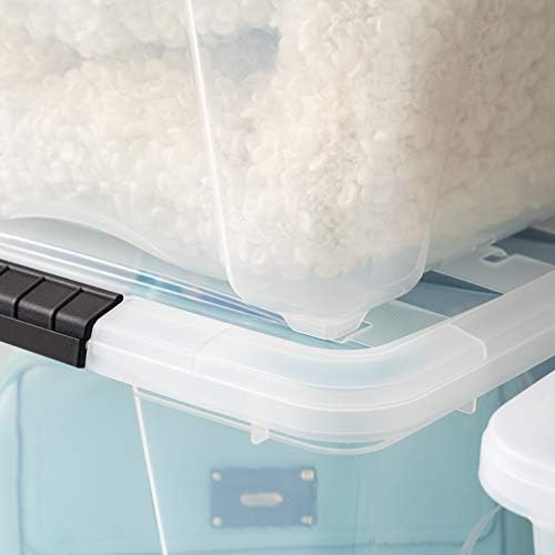 IRIS USA 54 Qt Stackable Plastic Storage Bins with Lids, 4 Pack - BPA-Free, Made in USA - See-Through Organizing Solution, Latches, Durable Nestable Containers, Secure Pull Handle - Clear - Image 6