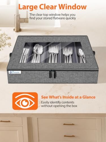 punemi Hard Shell Silverware Storage Box, Flatware Organizer, 2 Pack, Gray - Image 6