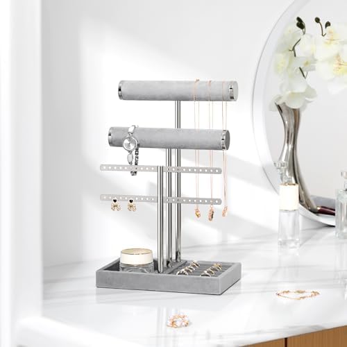 Jewelry Organizer Stand for Necklaces, Bracelets, Earrings, Rings, Grey - Image 6