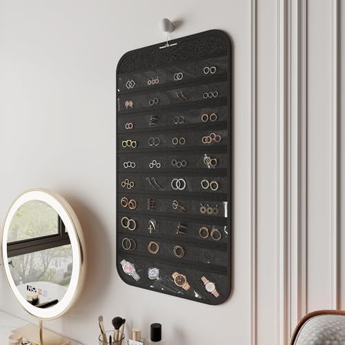 Hanging Jewelry Organizer, 80-Pocket Double-Sided Storage, 2-Pack, Black and Beige - Image 6