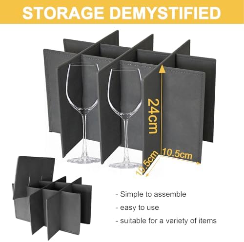homyfort Wine Glass Storage Box, China Storage Containers with Dividers, Stemware Storage Case Holds 12 Wine Glass or long stem Crystal Glassware with Handles, Hard Shell and Stackable (Grey) - Image 6