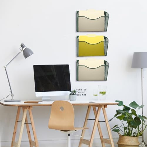 EASEPRES 3 Single Pocket Mesh Hanging File Organizer, Vertical Wall Mounted Magazine File Holder, Mount Basket Mail Paper Document Folder Organizing for Office, Home and School, Dark Green - Image 7