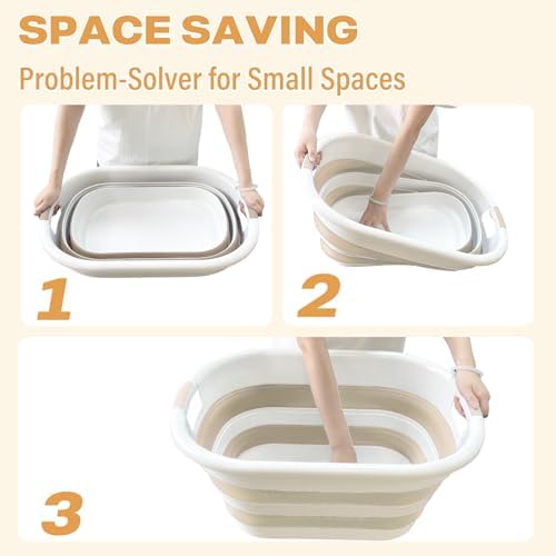 OOAMBB 43L(11.5Gallon) Collapsible Plastic Laundry Baskets (Beige, 2 Packs) - Image 7