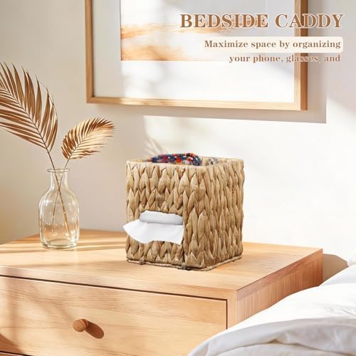 Woven Tissue Box Cover Square with Storage Tray, Tissues Cube Box Holder - Image 7