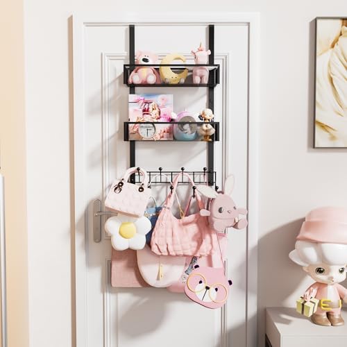 HapiRm Over the Door Hanger with Coat Hooks and 2 Baskets, Rustproof & Waterproof Over the Door Hooks, Storage Organizer for Hats, Bathroom, Kitchen, Bedroom, RV, Camper-Black (for 1.76in Doors) - Image 6