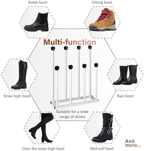 Free Standing Shoe Racks, Tall Black Metal Boot Rack Organizer for 4 Pairs, Knee-High Boot Storage Shelf for Closet, Bedroom, Entryway, Hallway, White - Image 6