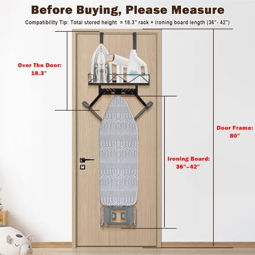 Ironing Board Hanger, Metal Over The Door or Wall Mounted Ironing Board Caddy, Ironing Board Storage Shelf with Adjustable Hooks for Laundry Room, Living Room, Bathroom (Matte Black) - Image 6