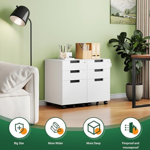 Letaya 3 Drawer Mobile File Cabinet with Lock,Under Desk Metal Small Filing Cabinets for Home Office Organizer Letters/Legal/A4(Fully Assembled Except Wheels-White) - Image 7