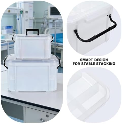 Set of 2 Medicine Organizer - Plastic Storage Box with Handle White - Image 6