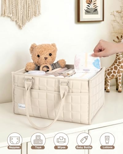 Baby Diaper Caddy Organizer, Portable Nursery Storage Basket with Handle - Image 6