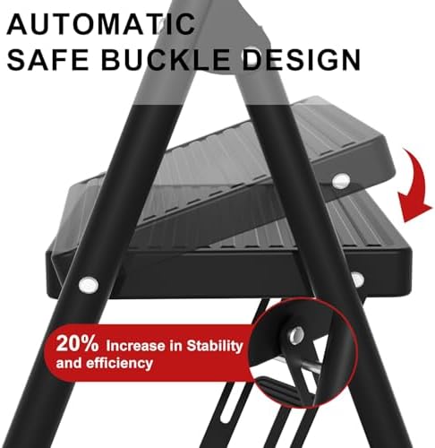 4 Step Ladder Folding 330lbs Anti Slip,Foldable Ergonomic with Wide Pedal for Home, Kitchen, Offic Matte Black - Image 6
