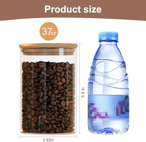 Liuruiyu Glass Food Storage Jars 6-Pack 37oz - 4x6 in-Clear Glass Food Canisters with Bamboo Lid Airtight For Serving Tea, Coffee, Flour, Sugar, Candy, Cookie, Spice and More (Circular) - Image 7