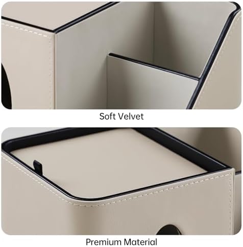 PU Leather Square Tissue Box Cover with Magnetic Closure, Tissue Holder with Storage Tray & Remote Control Organizer, for Nightstand, Living Room, Bathroom, Office Desk (Beige) - Image 6