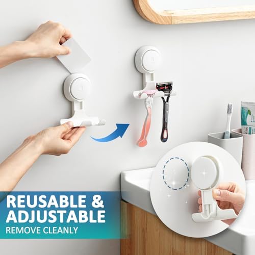 TAILI No Drill Powerful Suction Cup Razor Holder for Shower 2 Pack, White - Image 6