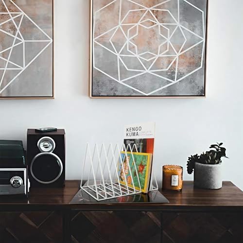 EASEPRES Vinyl Record Holder Storage, 9 Slot Metal Magazine Book Album Display Rack, Stylish Triangle Desktop File Sorter Organizer for Home Office, White Pack of 2 - Image 7