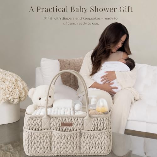 Konssy Baby Diaper Caddy Organizer, Braided Quilted Design with PU Handles - Image 7
