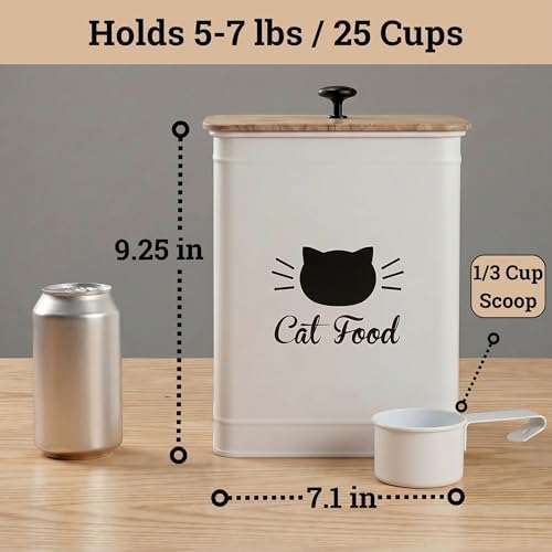 Metal Cat Food Container with Scoop 5-7 lb (25 Cup), w/ Airtight Bamboo Lid - Image 6