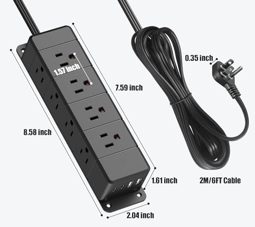 45W Under Desk Power Strip with Switch 12 Outlet 4 USB 1200J 10FT Black - Image 7