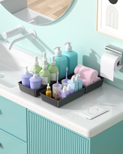 10 Pack Large Size Plastic Drawer Organizers Set, 3 Sizes Desk Drawer Organizer Trays, Storage Bins for Vanity, Makeup, Bathroom, Kitchen Utensils and Office (Black) - Image 7