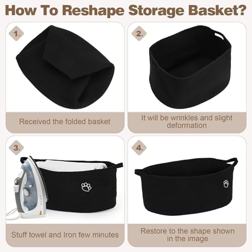 Optish Dog Toy Basket, 30L Toy Box and Bin for Dog Cat Storage, 19.7" X 11" X 7.9" Large Woven Rope Basket for Blankets, Living Room, Bedroom, Black - Image 7