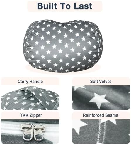 Lukeight Stuffed Animal Storage Bean Bag Chair Cover for Kids, Velvet Plush Toy Organizer Seat, Cover Only, No Filling Included, Long YKK Zipper, Side Pocket, X-Large 30"D x 18"H - Image 6