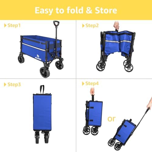 ROSONG Collapsible Wagon Cart with Wheels Foldable - Folding Utility Heavy Duty Wagons Carts for Grocery Sports Garden Shopping Camping Wheelbarrows (Blue, 120L) - Image 7
