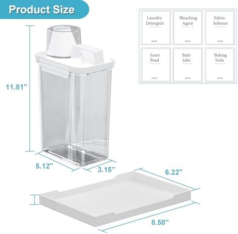 61OZ Laundry Detergent Dispenser Container, 2 Pack Liquid Laundry Dispenser, Plastic Detergent Dispensers for Laundry Powder/Fabric Softener with Tray 6 Labels, Clear - Image 6