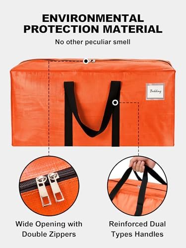 HOMESURE8 Pack 40 Gal Large Strong Moving Bags with Zippers & Carrying Handles - Water-Resistant - Heavy Duty Storage Tote for Space Saving, Fold Flat, Alternative to Moving Box (Orange) - Image 7