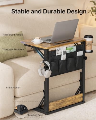 HUANUO Adjustable TV Tray Table with Cup Holder, Storage Bag & Tablet Slot - Image 6