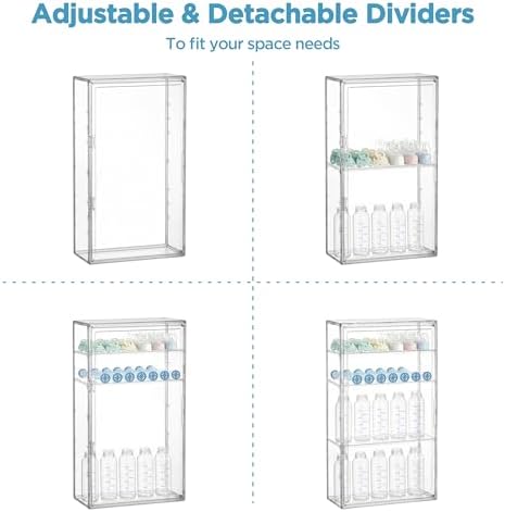 HBlife Baby Bottle Storage Organizer for Wall Countertop Cabinet, 4 Tiers Adjustable Clear Acrylic Bottles Storage Station Case Box Container with 3 Removable Dividers and Magnetic Door, Large - Image 7