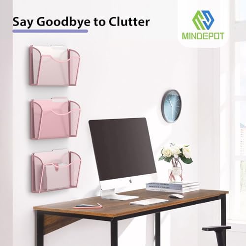 MINDEPOT Wall File Organizer, Hanging Wall File Holder, 3 Pack, Pink - Image 6